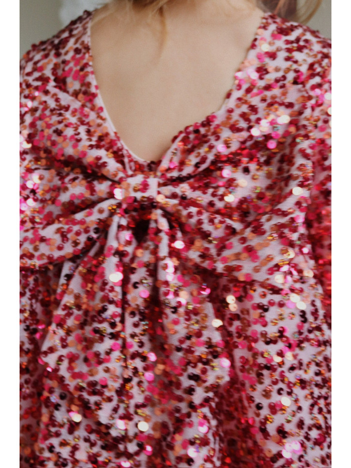 KONGES SLØJD Lila Sequin Bow Dress Sparkling Sangria